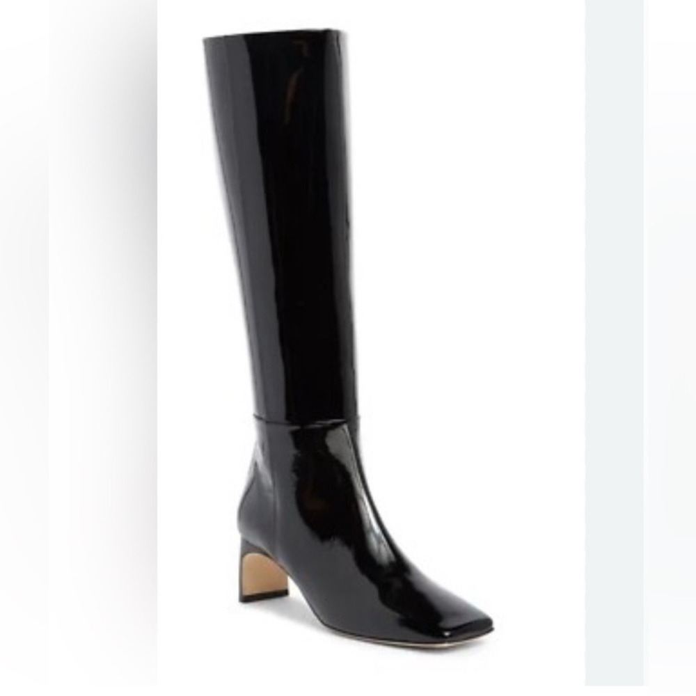 Aeyde Tove Black Patent Leather Knee Boots 38=7